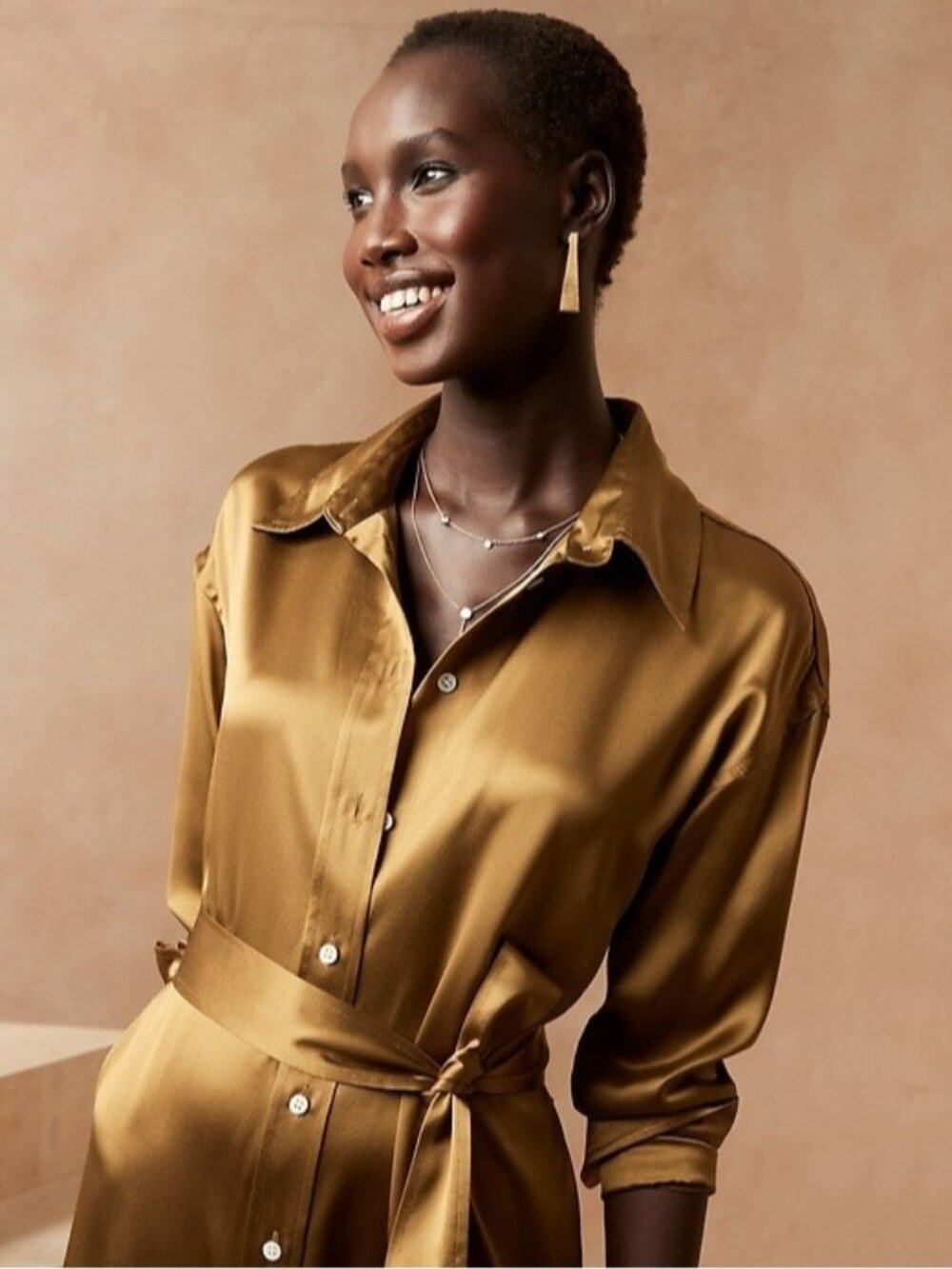 NWT Banana Republic Muse Silk Maxi in Cargo Green Belted Shirt Dress M $270 - Picture 3 of 8